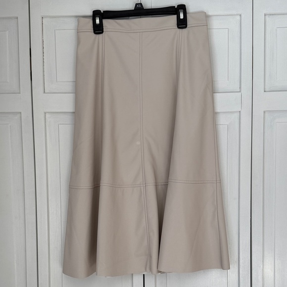 Banana Republic Vegan Leather Cream A-Line Midi Skirt - Picture 3 of 6